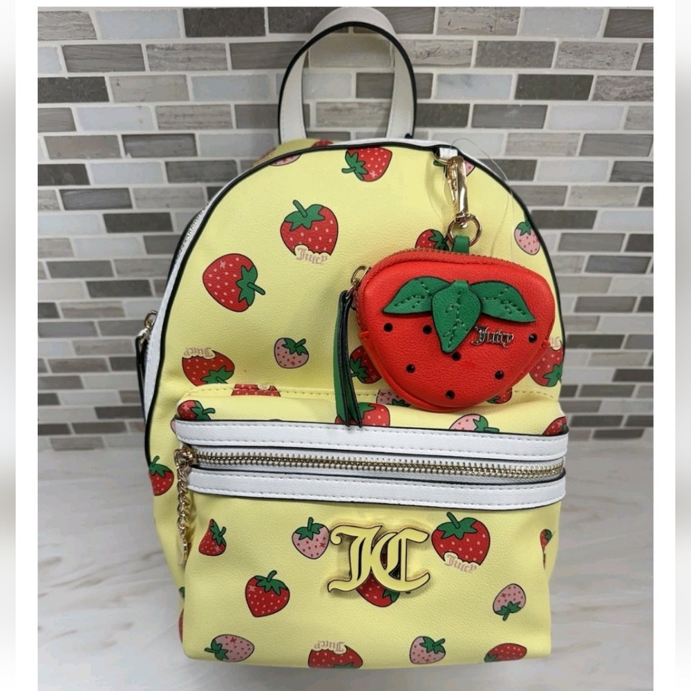 EUC Juicy Couture Yellow/Red Strawberry Themed Backpack.